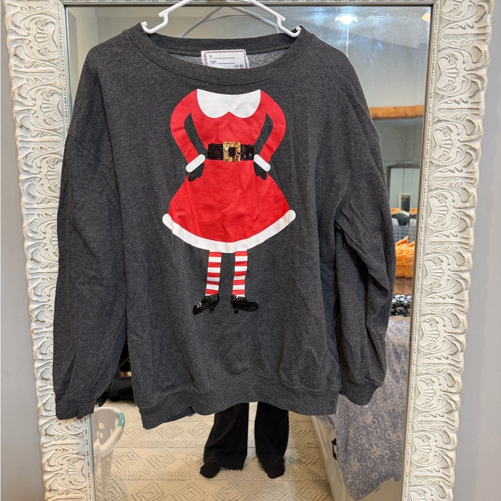 Festive Gray Santa Dress Sweatshirt